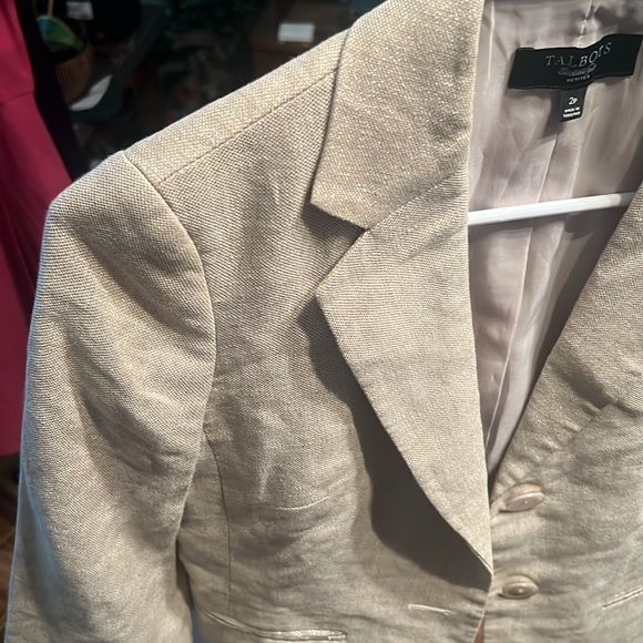 Talbots blazer, size 2P, linen blend EUC, khaki color with a sparkle - Picture 2 of 8